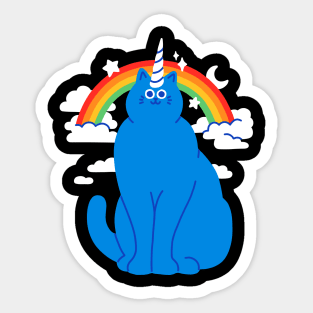 Blue Unicorn Cat Sticker